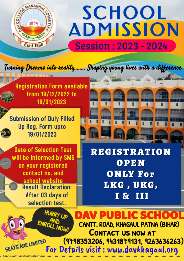 To DAV Public School, Cantt. Road, Khagaul, Patna 801105